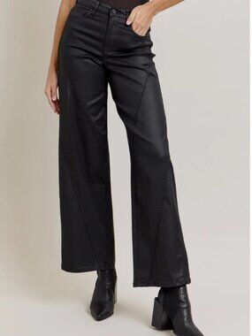 Hidden Black Wide-Leg Sleek Coated Pant Jeans Women Size 27